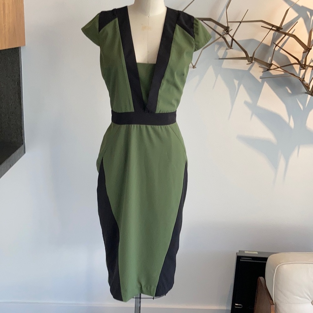 Karen Zambos army/nude dress